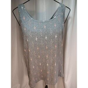 Sonoma The Everyday Rib Tank Top Gray Retro Print Stretch Figure Flattering XXL